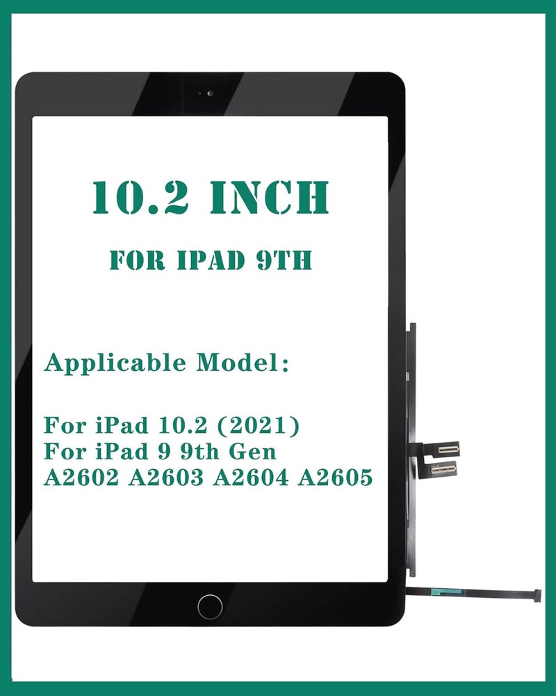 SRJTEK for iPad 9th Gen Generation Touch Screen for iPad 9 A2602 Screen Replacement for iPad 10.2 2021 Digitizer A2603 A2604 A2605 Glass Sensor Panel (with Home Button) (Black) - Image 2